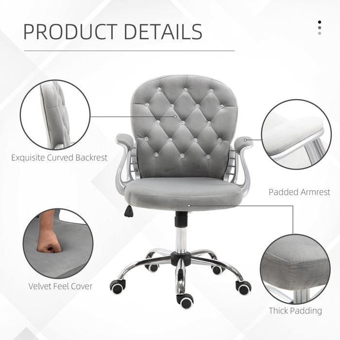 Grey Diamond Tufted Velour Swivel Office Chair