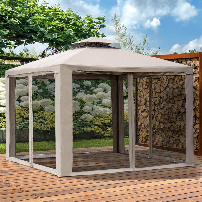 Stylish Metal Frame Gazebo With Mesh Sides, Vented Roof, 3x3