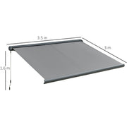 Outsunny Retractable Manual Awning Cassette Electric Motorised Door Window Patio Canopy Sun Shade w/ R/C & LED, 350 x 300cm, Grey Outsunny