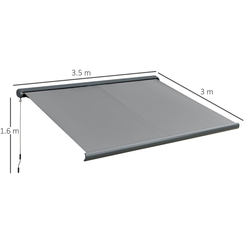 Outsunny Retractable Manual Awning Cassette Electric Motorised Door Window Patio Canopy Sun Shade w/ R/C & LED, 350 x 300cm, Grey Outsunny