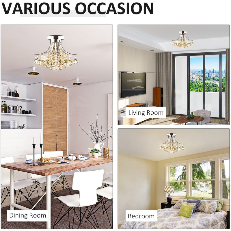 Elegant Crystal Chandelier, 3-Light K9 Crystal, D40x28cm