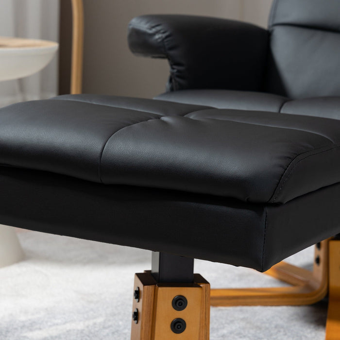 Black Leather Recliner Chair & Stool with Storage