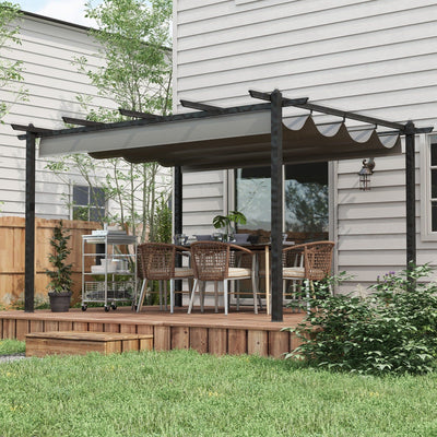 4x3m Metal Pergola with Retractable Roof, Dark Grey Outsunny