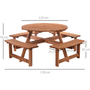 8 Seater Round Wooden Garden Tables With Benches Outsunny