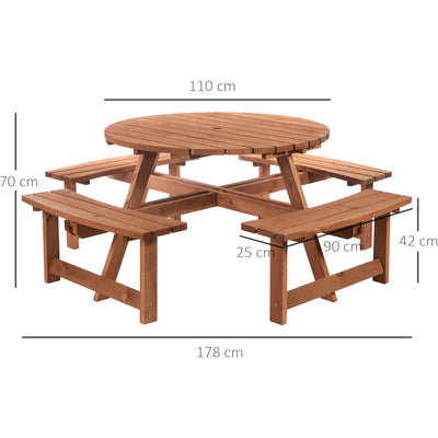 8 Seater Round Wooden Garden Tables With Benches Outsunny