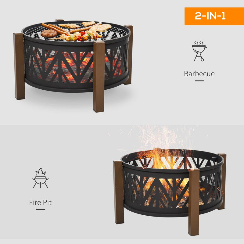 2-in-1 Outdoor Fire Pit BBQ Grill, Steel, 30"