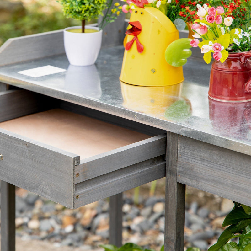 Outdoor Garden Potting Bench With Storage Outsunny