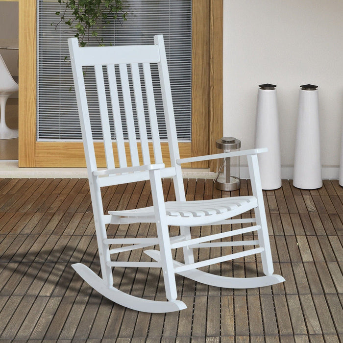 White Wooden Porch Rocking Chair