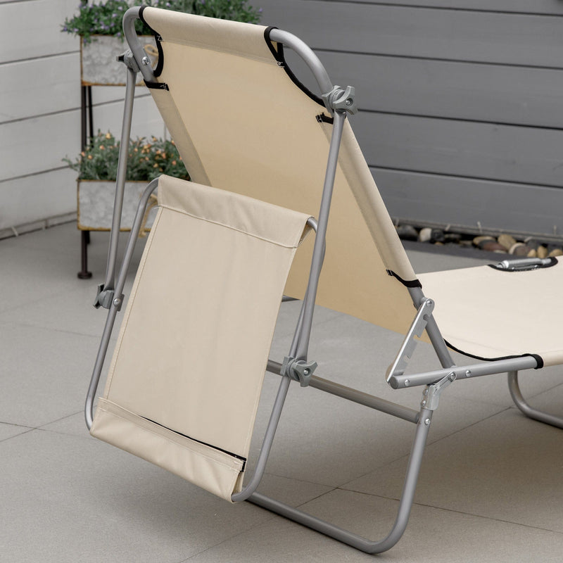Outsunny Reclining Chair Sun Lounger Folding Lounger Seat with Sun Shade Awning Beach Garden Outdoor Patio Recliner Adjustable (Beige) Outsunny