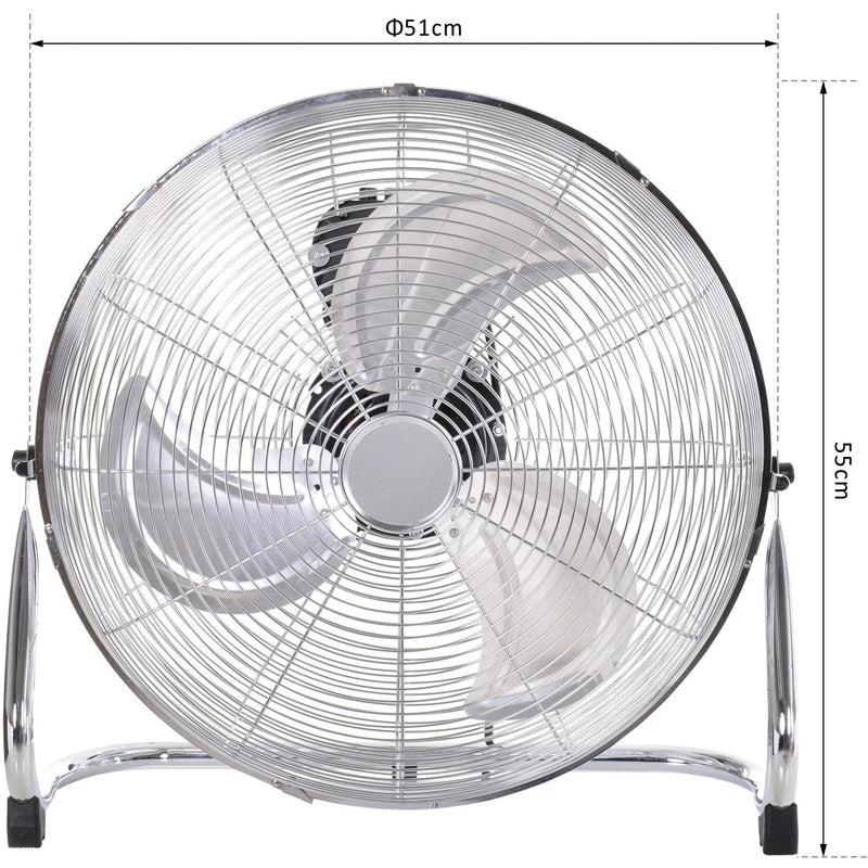 20" Chrome High-Velocity Floor Fan: 3-Speed, 100W Homcom
