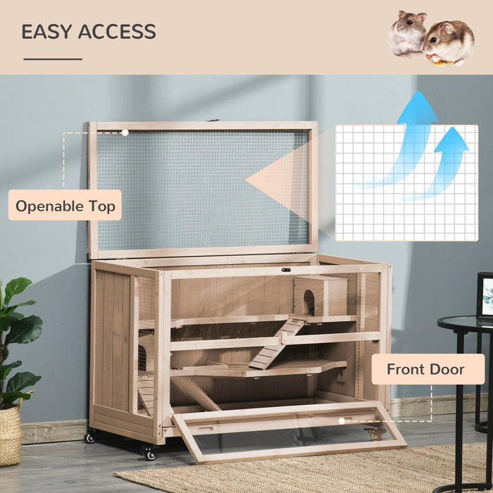 Wooden 3 Tier Hamster Cage, Natural Wood