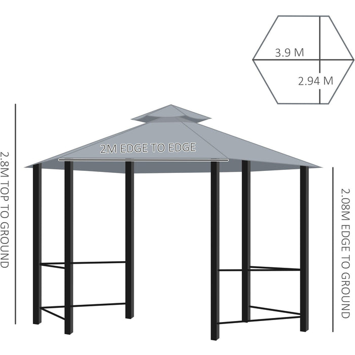 Hexagonal Metal Frame Gazebo With Sides, 3x3m