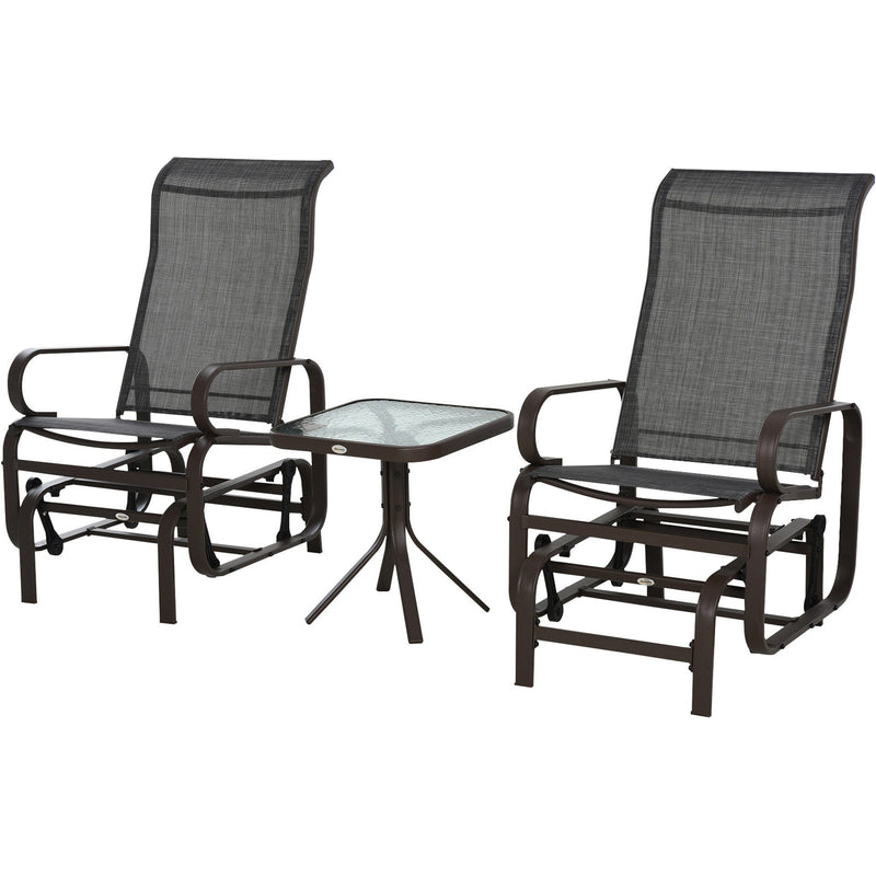 3-PC Outdoor Gliding Rocking Chair Set with Tea Table