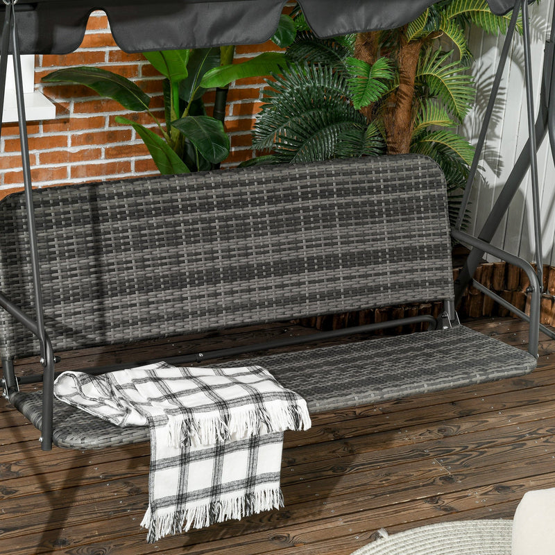 3 Seater Rattan Garden Swing Chair With Grey Canopy Outsunny
