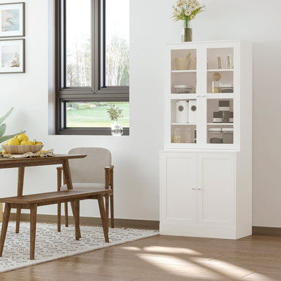 Kitchen Display Cabinet With Glass Doors, White Homcom