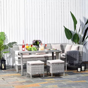 Stylish 6 Seat Garden Dining Set, Corner Sofa, Table & Stools Outsunny