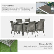 6 Seater Rattan Dining Set with Table - Grey Outsunny