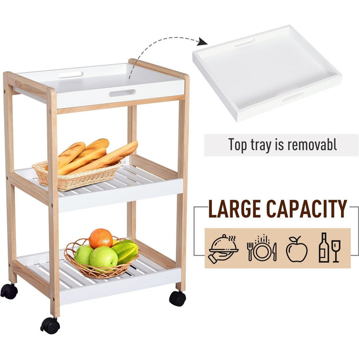 Mobile Kitchen Trolley, 3-Tier, White, 46x35x74.5 cm