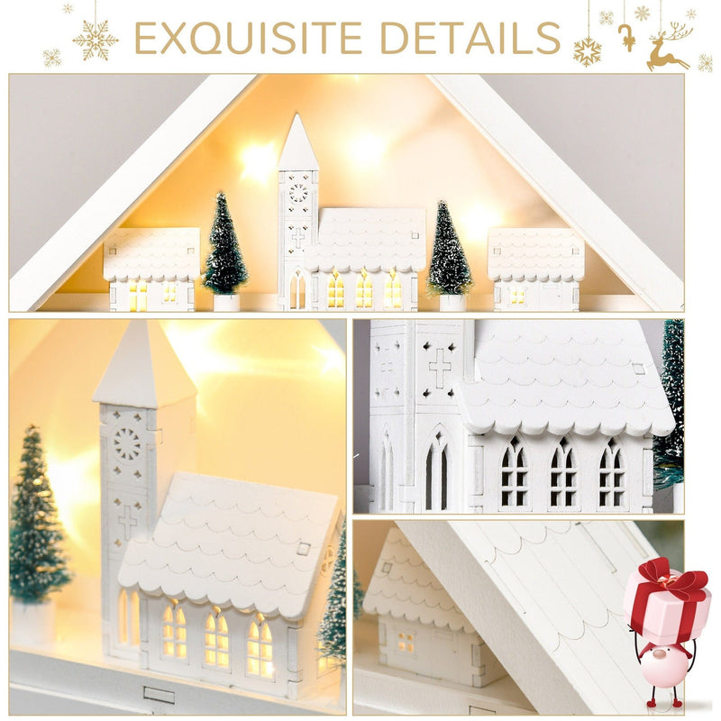 Christmas Advent Calendar, Light Up Table Xmas Wooden House Holiday Decoration with Countdown Drawer, Village, for kids Adults, White