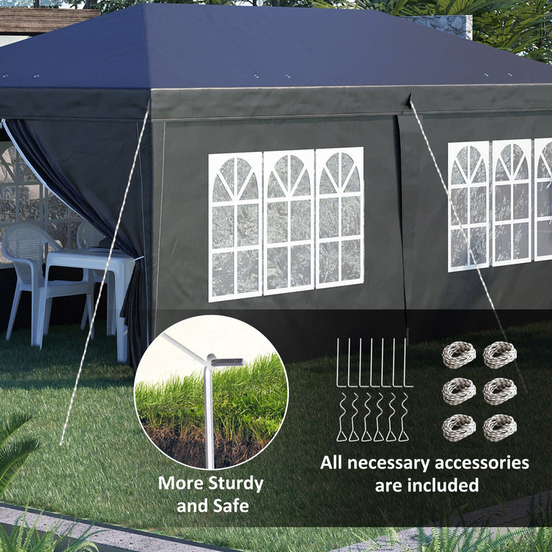 3m x 6m Pop Up Gazebo With Sides, Water & UV-Resistant, Black