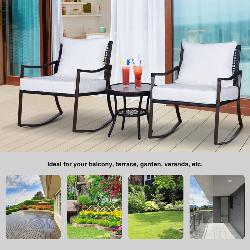 2 Seater Rattan Rocking Set with Round Coffee Table - Brown