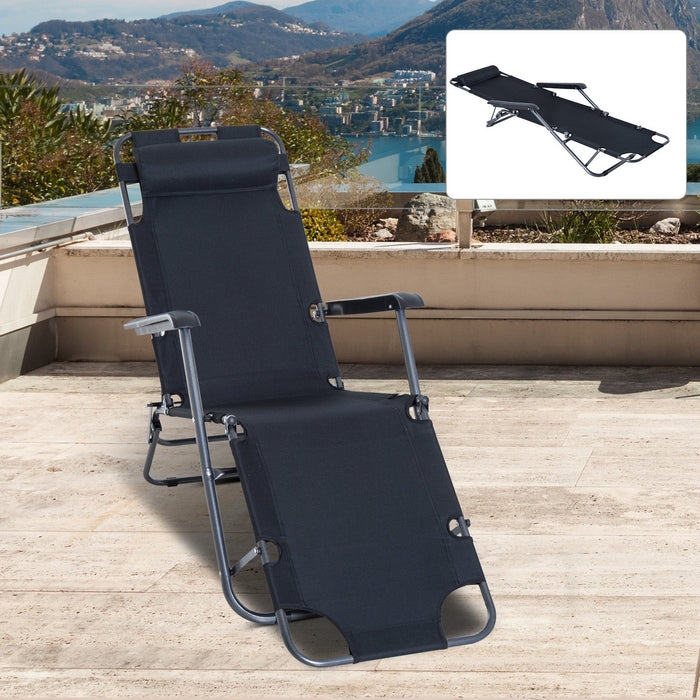 2-in-1 Folding Sun Lounger Chair with Pillow, Black