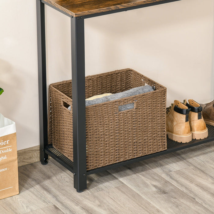 2 Tier Console Table - Bottom Mesh Shelf - Brown/Black