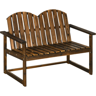 2 Seater Wooden Garden Bench, Carbonised Finish Outsunny