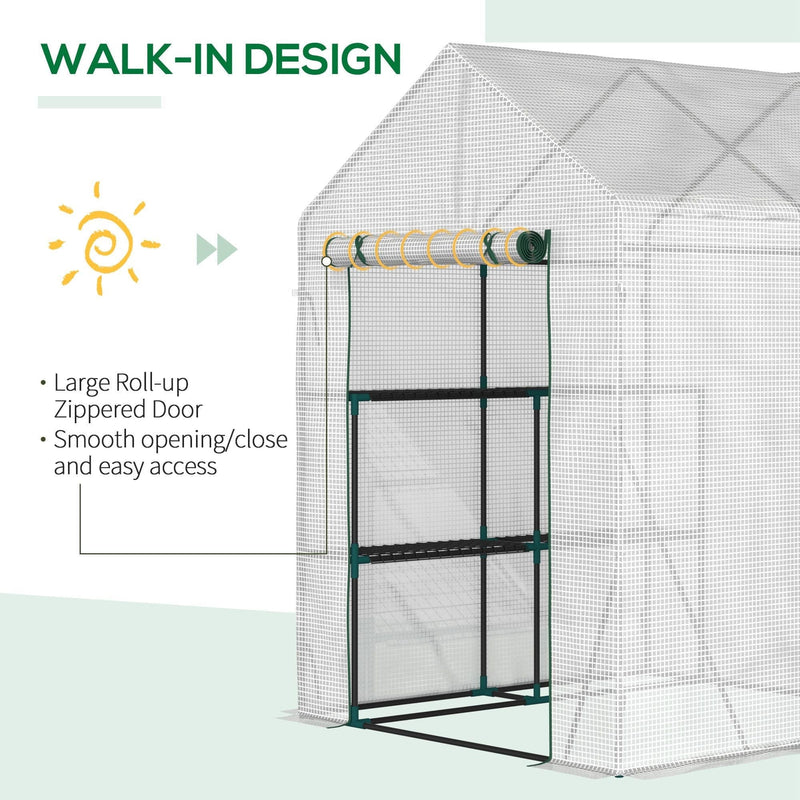 Portable Greenhouse, 2-Tier Shelf, Roll-Up Door, PE Cover
