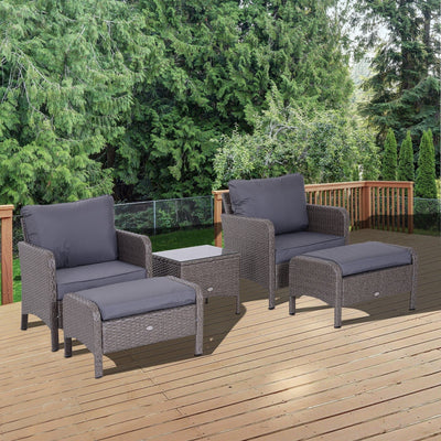 Rattan Garden Lounge Set with Glass Table & Cushions Outsunny