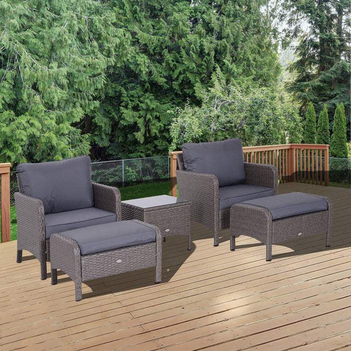 Luxury Rattan Lounger Set with Footstools - Grey