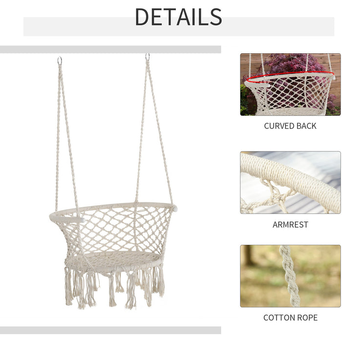 Cotton Rope Hammock Chair, Metal Frame, Cushion, Large Seat