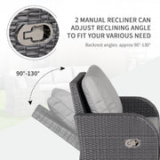 Image of an Outsunny 7 Seater Rattan Garden Furniture Set With Coffee Table Footstools and Reclining Armchairs Grey Rattan and Light Grey Cushions