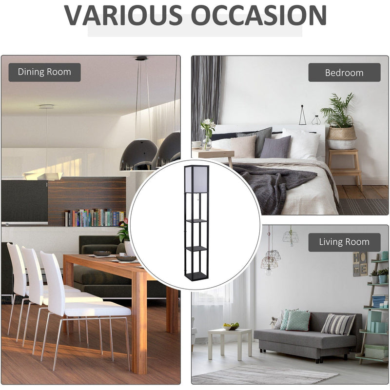 Wooden Floor Lamp With Shelves, Black