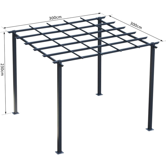 Metal Pergola With Trellis Roof, 3x3m, Black