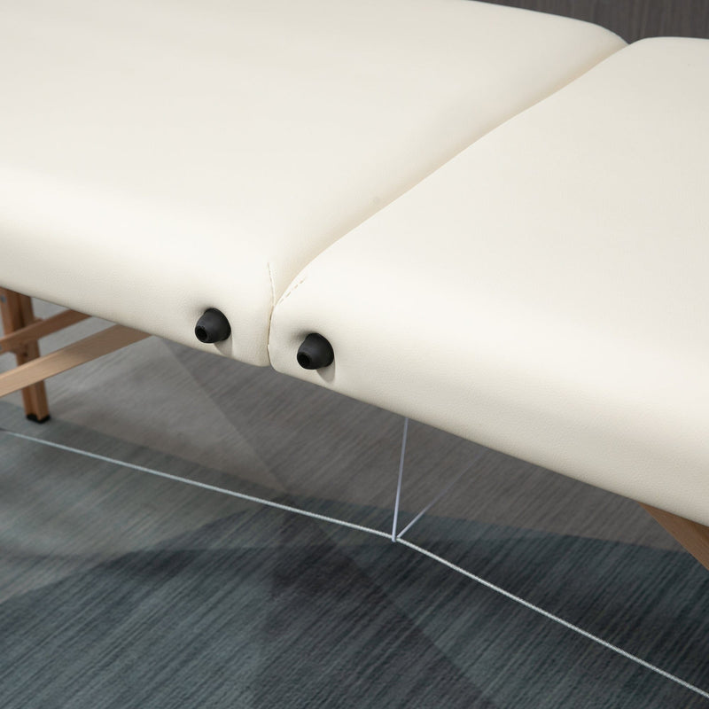 Cream Portable Massage Bed, 2 Sections, Wooden Frame, Bag