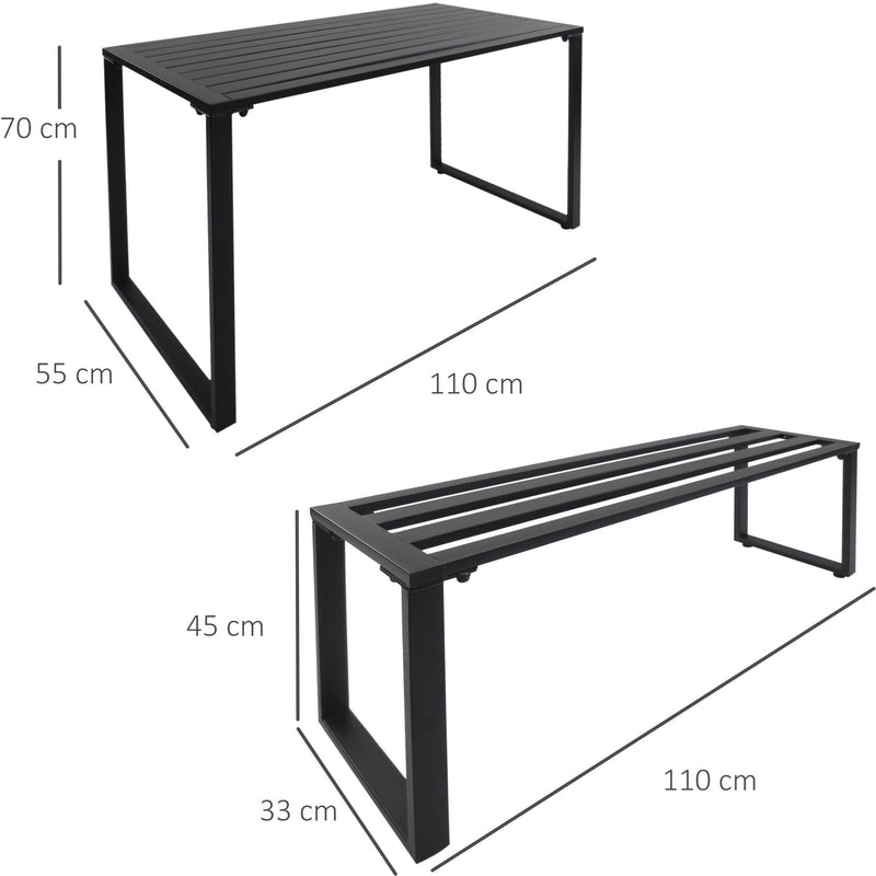 4-Seater Outdoor Metal Picnic Table and Bench Set, Black