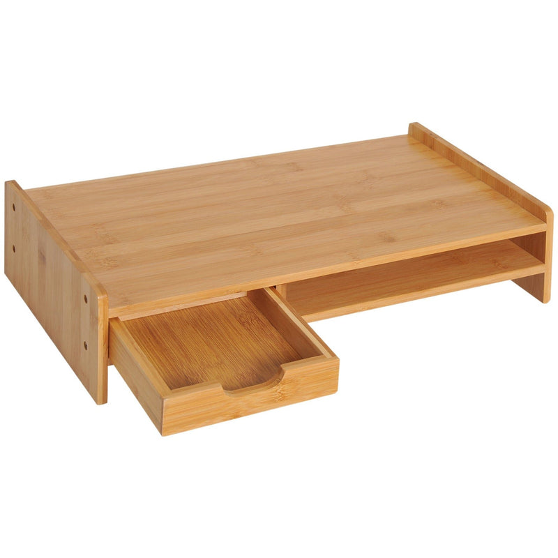 Monitor Riser, PC Stand, Drawer, Bamboo, Desktop Organiser