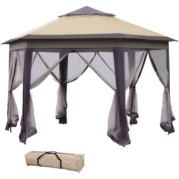 Hexagonal Pop Up Gazebo With Mesh Sides, 4x4m