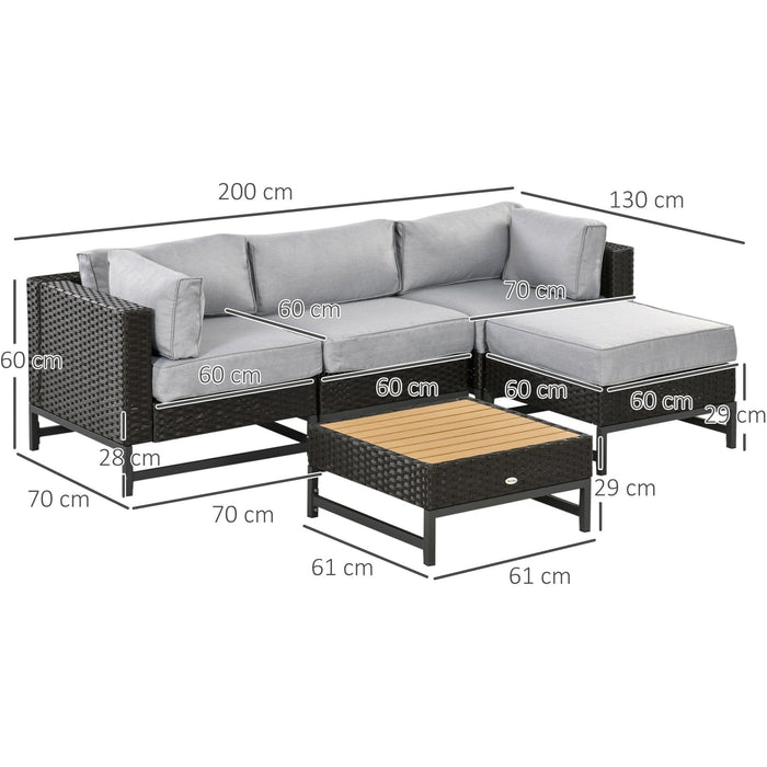 Outdoor Rattan Corner Sofa with Wood Grain Table & Cushions