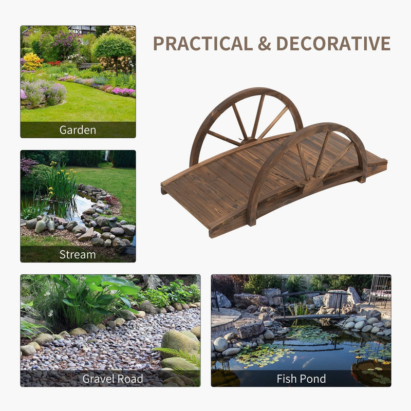Wooden Garden Bridge, Arc Footbridge, Half Wheeled Railings Outsunny