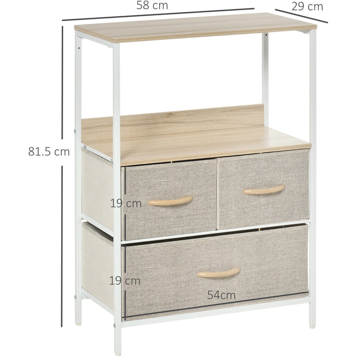 White 3-Drawer Chest with Fabric Bins