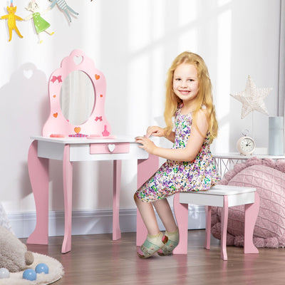 Pink Kids Vanity Set (3-6 Years): Dressing Table, Mirror, Stool Zonekiz