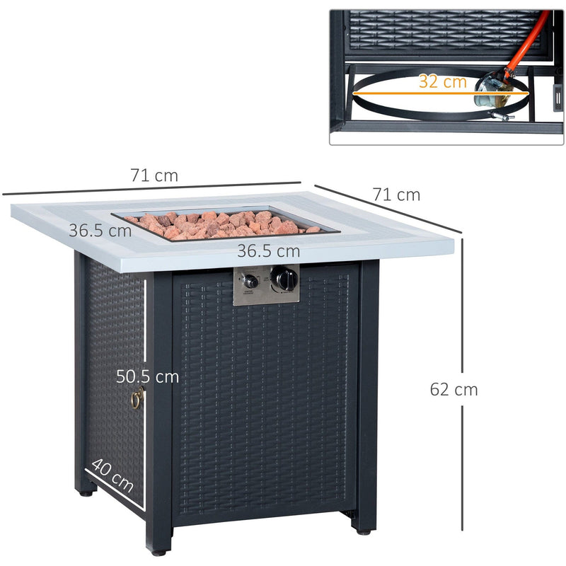 Square Propane Fire Pit Table - 40000 BTU, Rattan