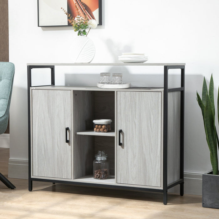 Grey Modern Sideboard, Steel Frame, 2 Doors, 120 x 40 x 75cm