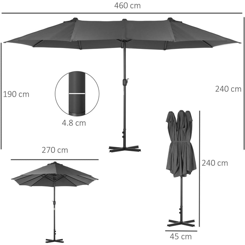 4.6m Double Sided Parasol With Crank Handle, No Base Outsunny