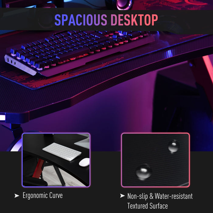 Gamer Desk With LED Lights Cable Management Controller Rack