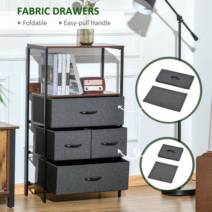 Black 4-Drawer Chest with Fabric Bins