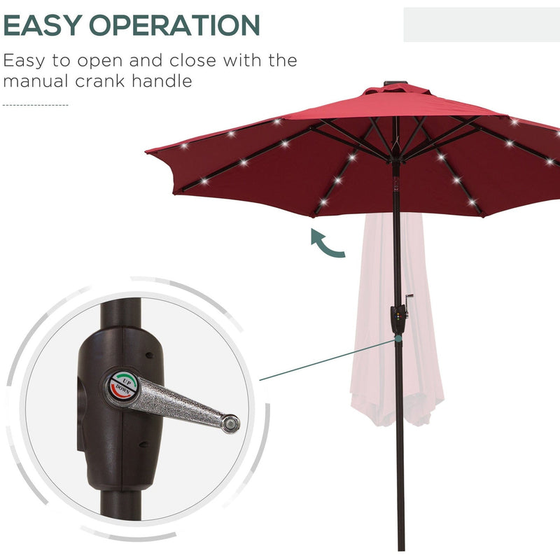 2.7m Garden Umbrella With Lights, Tilt, Crank