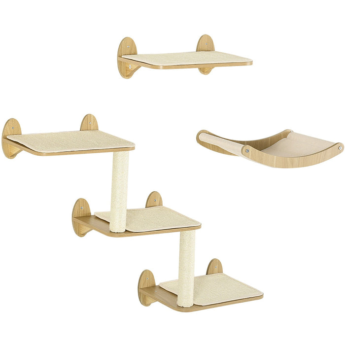 3PC Cat Climbing Set: Platforms & Hammock, Oak